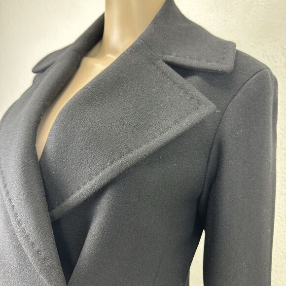 Theory Wool Coat Womens 4 Black Peacoat Double Breasted Money Staple Business - Picture 7 of 15